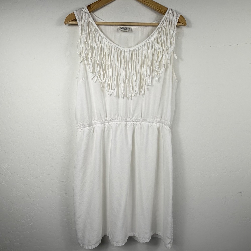 Ariat Fringe Dress Large White Western Boho Festival Cowgirl Sleeveless Flowy